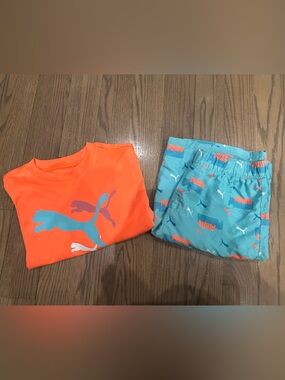 Puma Boys Summer Outfit Set Size L Matching Shirt & Shorts Beach Set